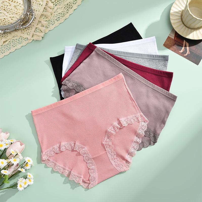 4Pcs Cotton Panty Breath Underwear Sexy Lace Panties High Waist Women Briefs Girls Comfort Underpants Female Lingerie