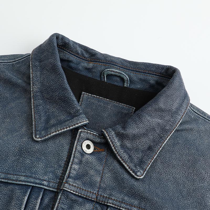 American Retro Graphite To Do The Old Top Layer Rindslederjacke Herren Slim-Fit Kurze Motorrad-Lederjacke Trendy