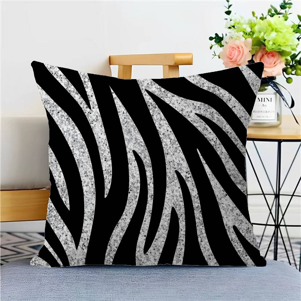 Black White Color Print Zebra Pillow Gift Home Office Decoration Bedroom Sofa Car Cushion Cover Case 45x45
