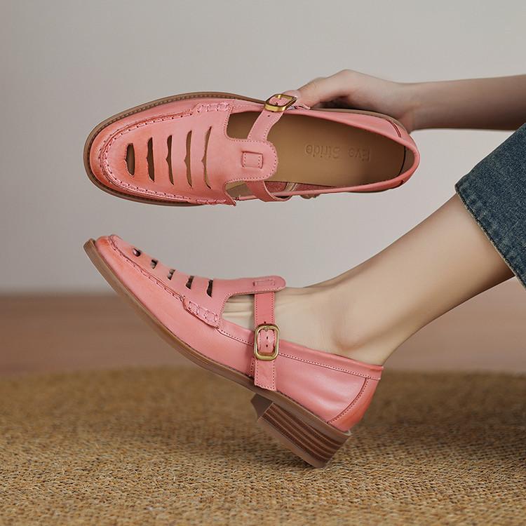 Fashion New Spring/Summer Genuine Leather Women Pumps Shoes for Women Fashion Hollow Out Mary Jane Shoes Round Toe Women Shoes Loafers