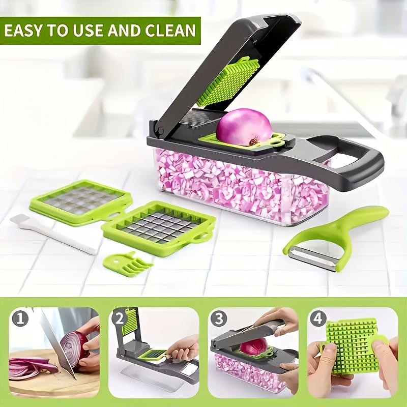 16-in-1 Vegetable Onion Chopper & Food Cutter   Semi-Automatic Chopping for Onions  Carrots  Potatoes  Garlic  Peppers  Kitchen Gadget