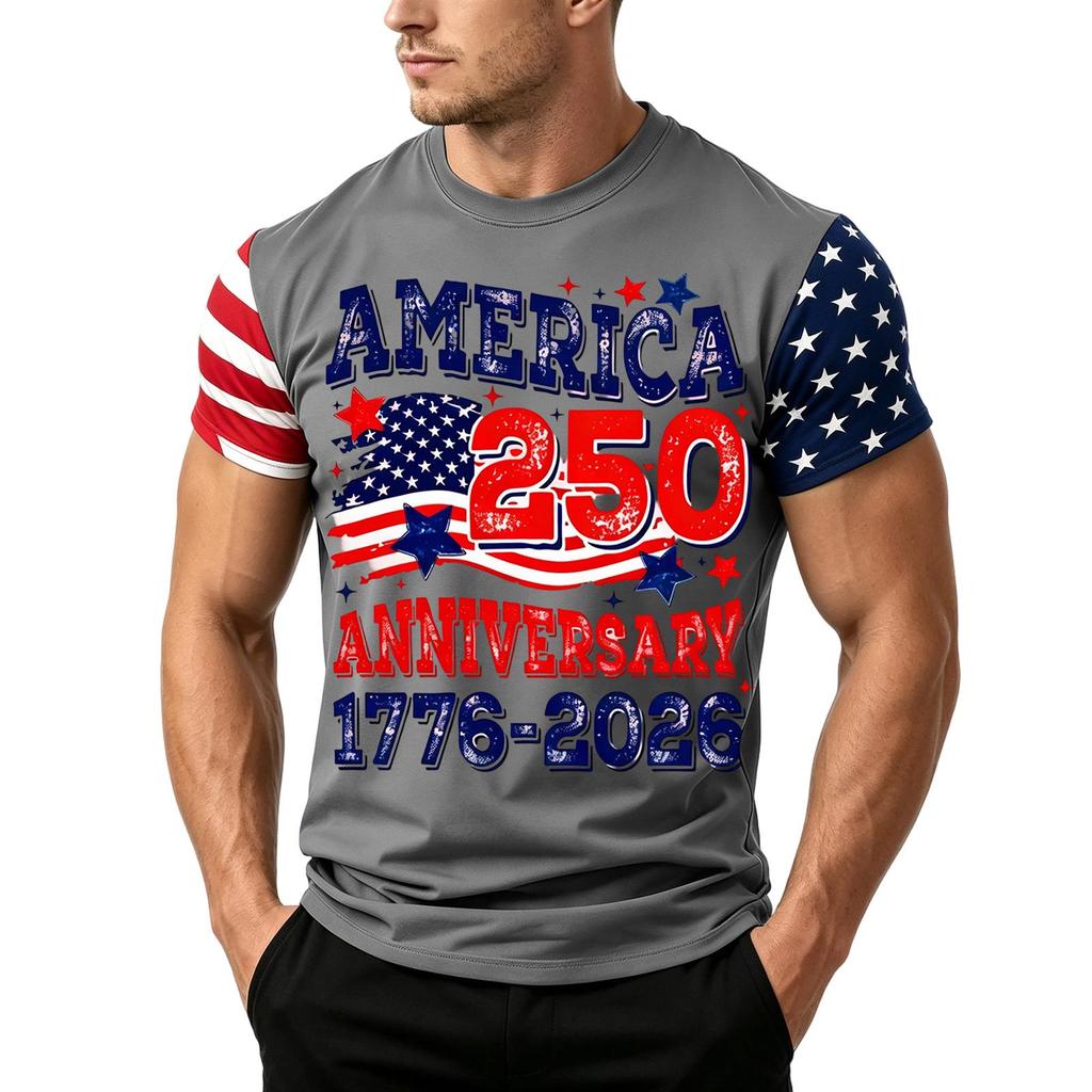 Men's Independence Day Flag Print Short Sleeve T-Shirt, Loose Casual Daily Summer Tops