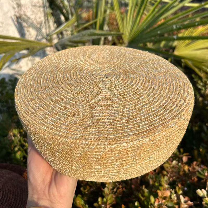 

Summer Natural Wheat Straw Pillbox Hats Fedoras Women s Sun Hat Circle Concave Top Straw Beret Hat Church Derby Party Beach Hat 56-58CM