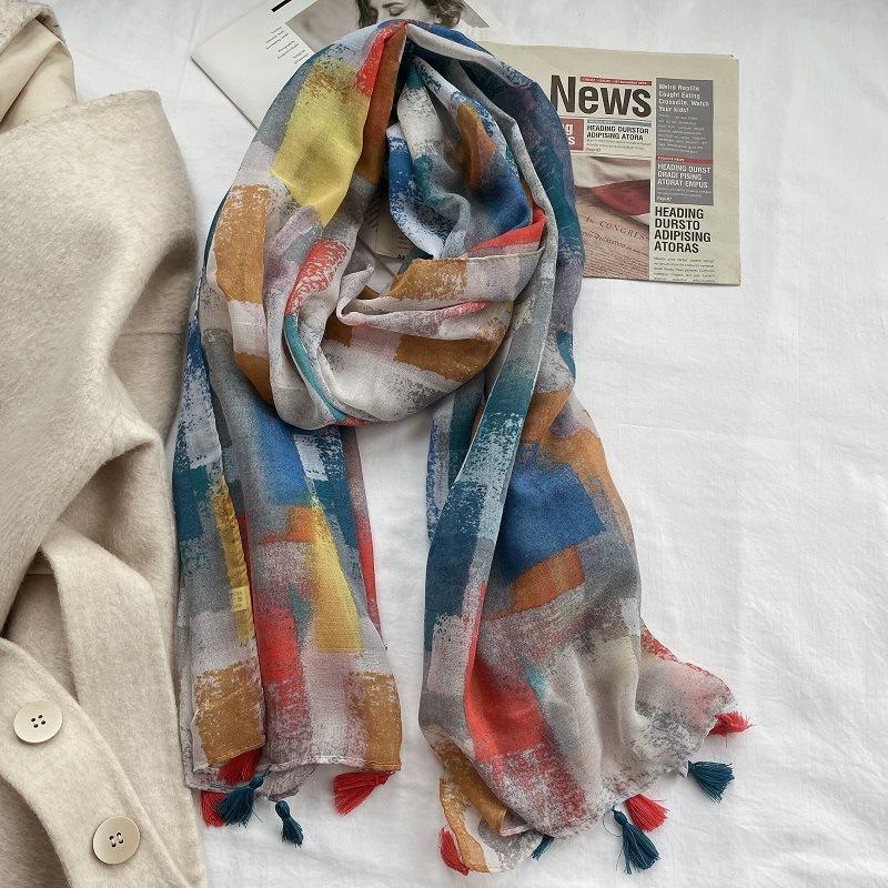 Spain Luxury Fashion Lovely Floral Tassel Viscose Shawl Scarf Lady Print Pashmina Stole Wrap Snood Bufandas Muslim Hijab