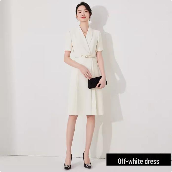 Aishangchen 2024 Women's White Slim Fit Summer Work Dress with Short Sleeves