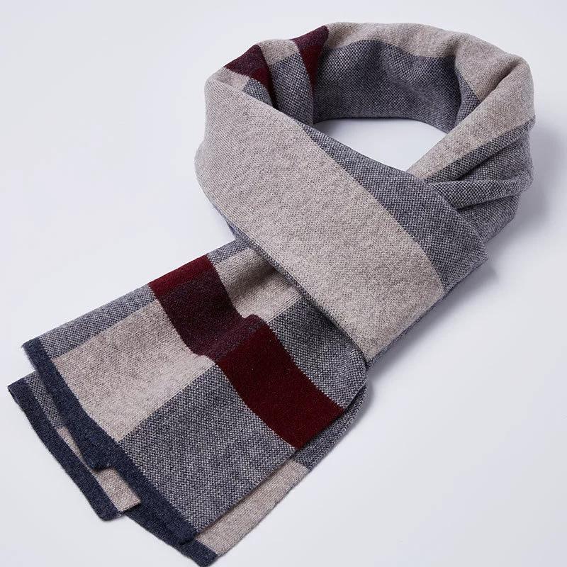 Gentlemen 100% Pure Wool Scarf For Men Birthday Gift Winter Warm Scarf 180*30Cm
