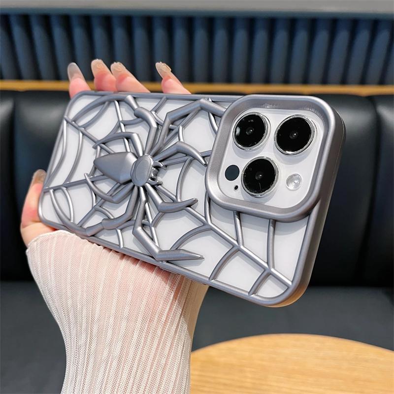 Cartoon 3D Spider Pattern Hollow Out Heat Dissipation Case For iPhone 16e 16 15 14 Plus 13 12 16 Pro Max 11 15 Matte Silicone Cover
