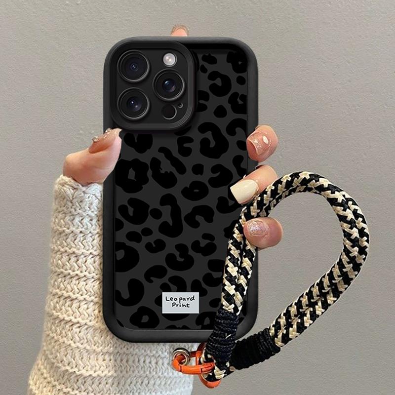 Black Leopard Print Phone Case For Xiaomi Mi 15T 17 15 14 13 12 14T Lite Poco M7 X6 F4 F5 X5 C40 Pro Ultra 4G 5G With Lanyard