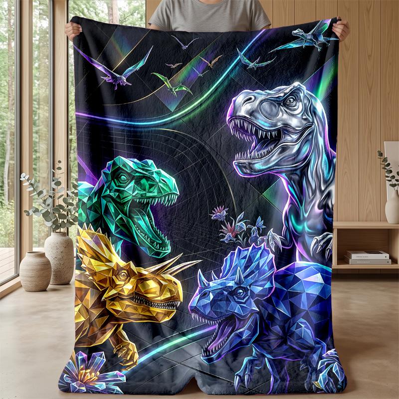Crystal Dinosaur Fantasy Blanket Personalized Name Flannel Blanket Soft Cozy Plush Throw for Sofa Bed Lightweight Home Decor