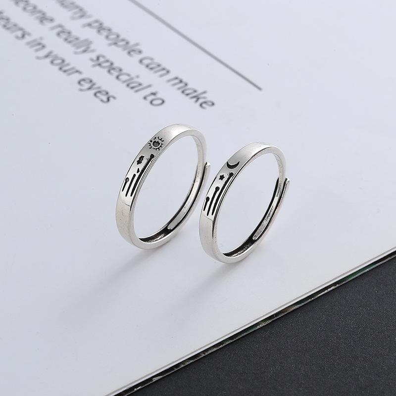 Frosted Retro Morning And Evening Couple Ring Simple Valentine'S Day Gift Open Star And Moon Ring Ring