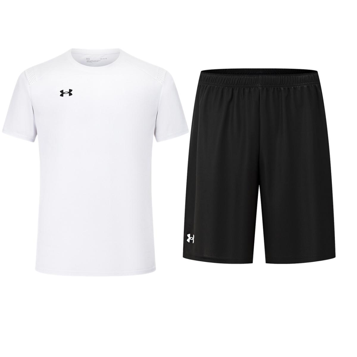 

Under Armour Solid Color Simple Logo Print Outdoor Breathable Crew Neck Short Sleeve Jersey Set Unisex Sportswear 21500525-100+24500204-001 M