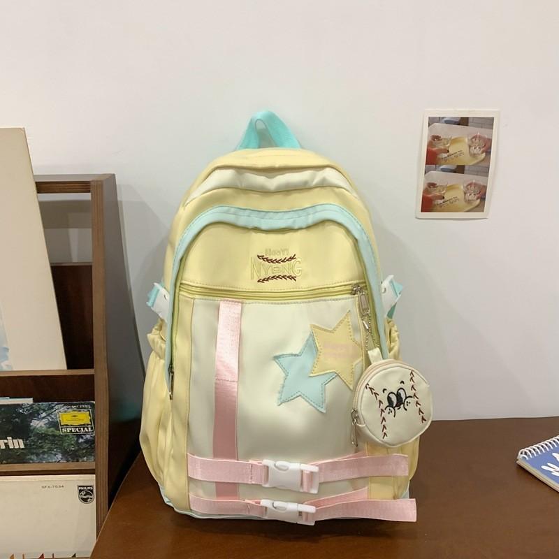 Blocked Fashionable Color Letter Embroidery Star Decoration Student Backpack