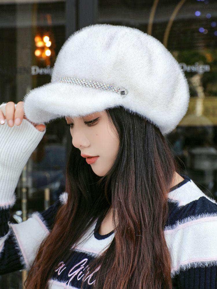 Winter Warm Hat Fashionable Mink Velvet Thickened Beanie Ear Flap Octagonal Cap for Women Men Unisex
