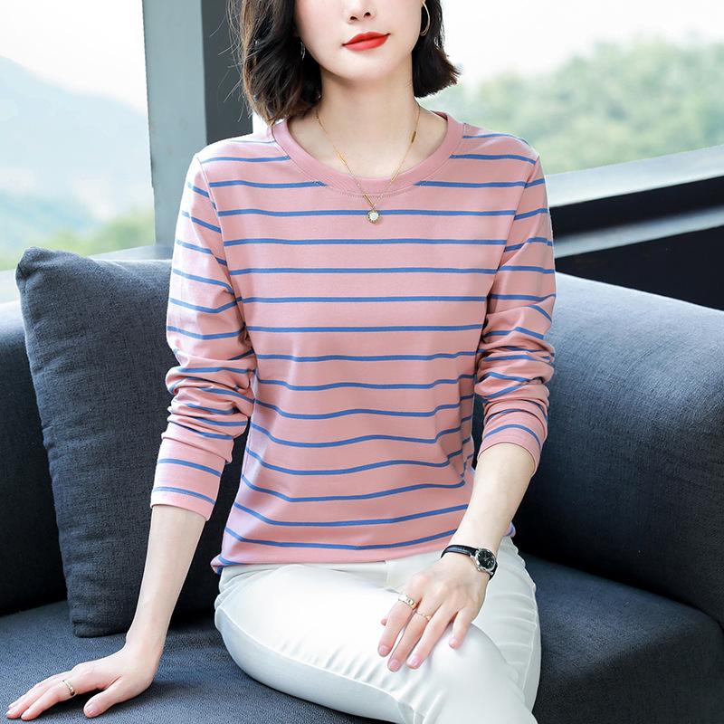 Women's Loose Pure Cotton Long-Sleeve T-Shirt for Spring & Autumn - Fashionable Top for Middle-Aged Moms
