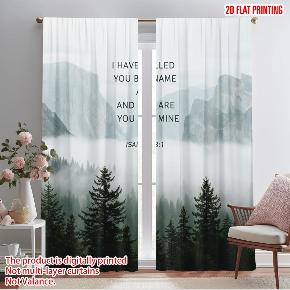 

2pcs 2D flat printing Drapes Mountain Fog Pine Trees Polyester Without Electricity Birthday Party Perfect for Holiday Party 52.50×116.00 CM 2pcs