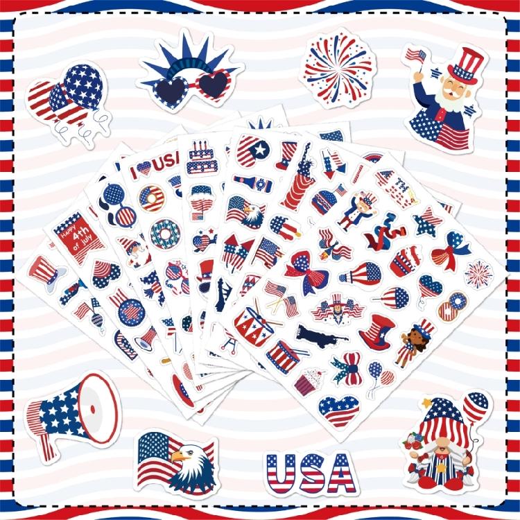 24 Sheets Independence Day Decorative Sticker Waterproof Sticker For Notebook Luggage Gift Packaging Decoration