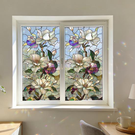 Rainbow Window Privacy Film, Decorative Static Cling Stickers, Heat Control & UV Blocking Glass Cling, Waterproof 100x45cm Static Glass Sticker for