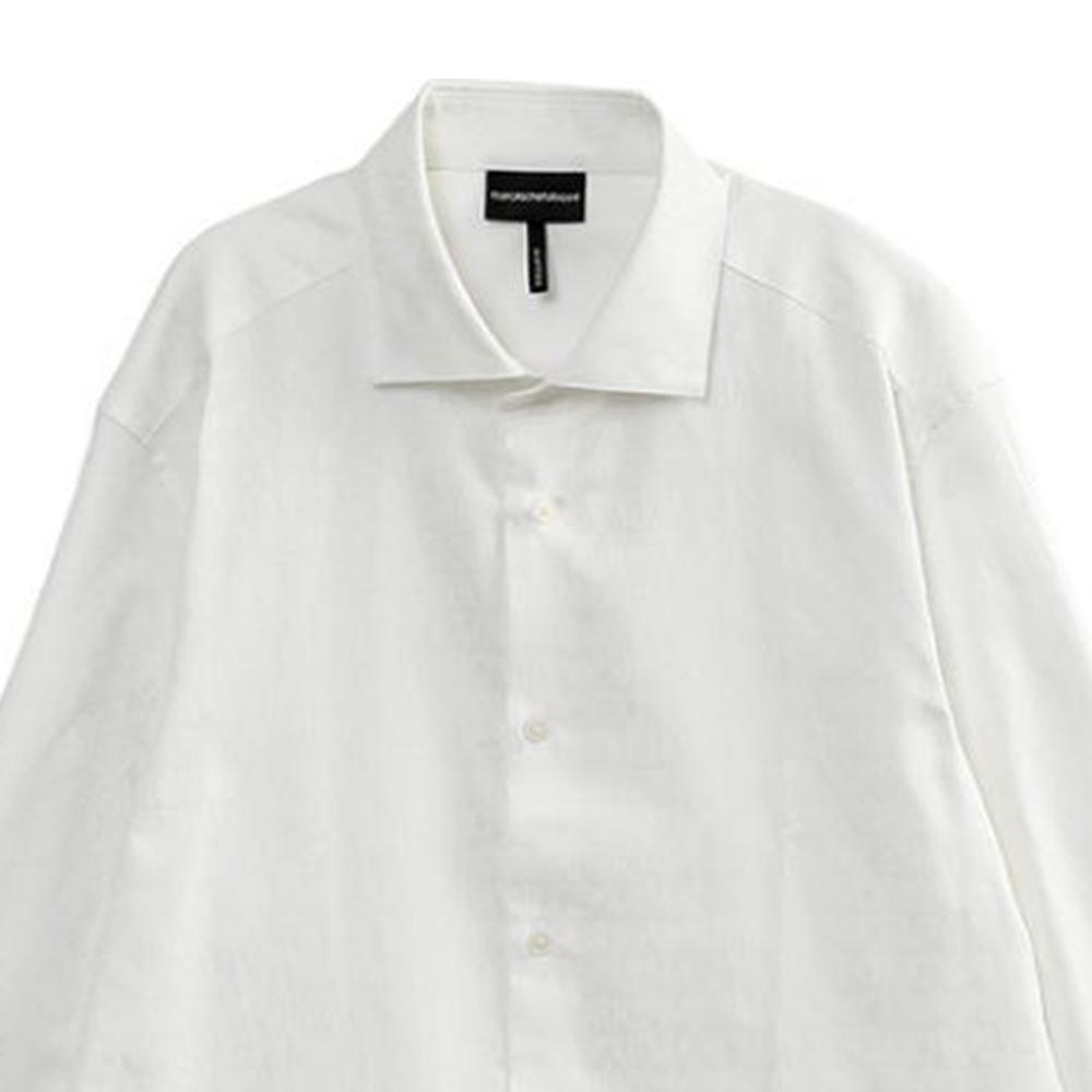 Emporio Armani Solid Color Point Collar Button Long Sleeve Shirt Men Shirts White 3D1C86-1NIUZ-F146