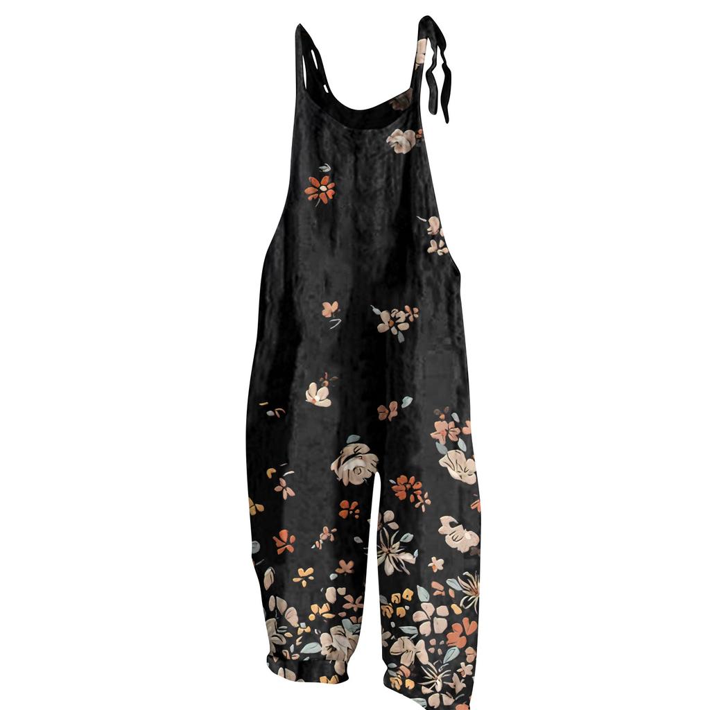 Women's Jumpsuit Print Casual Loose Vintage Shoulder Strap Cotton Linen
