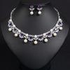 Nuevo glamour de lujo deslumbrante perla circonita conjunto de joyería para mujer collar pendientes regalo para fiesta boda graduación vestido M-361