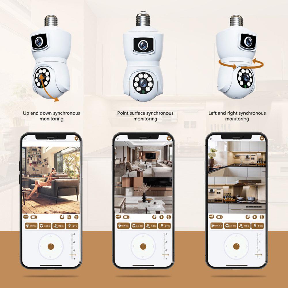 Dual Lens WiFi PTZ Smart Bulb Surveillance Camera with Full Color E27