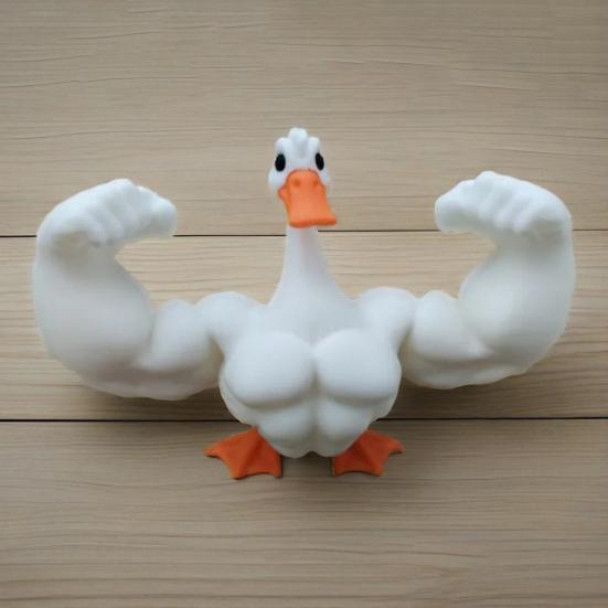 Yousheng Muscle Goose Ornament 3D Printed White Goose Figurine Statue Animal Sculpture Home Office Desktop Decoration Ornament