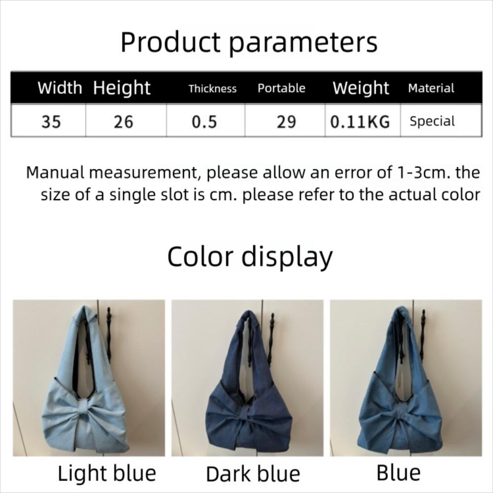 Versatile Premium Pearl Bow Denim Bag Solid Color Temperament Underarm Bags DIY Large Capacity Handbags Women Girls
