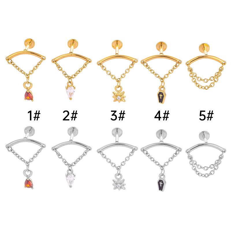 316L Stainless Steel Cross Lip and Ear Bone Stud Pendant - European & American Style Multi-purpose Piercing Jewelry