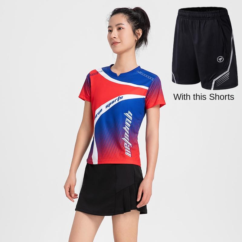Badminton Clothes Outfit Short-Sleeved Mens and Womens Running Top Red Blue Green Table Tennis Athleticwear Quick-Drying