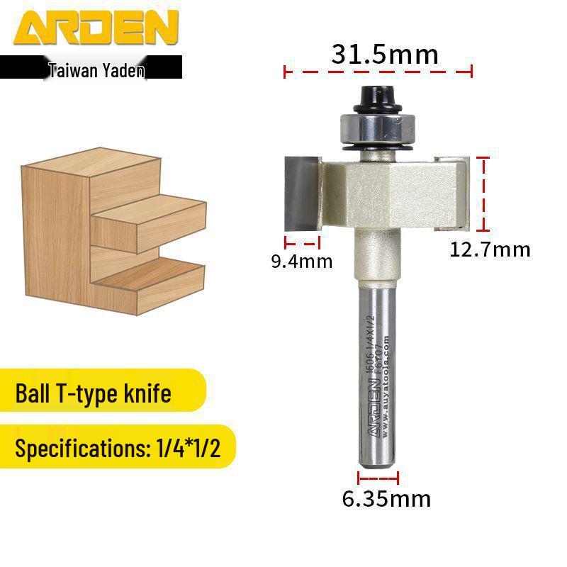 Taiwan Yaden T-Type Ball Bearing Edge Trimmer & Slotting Cutter for Woodworking