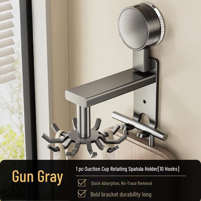 MDNG Suction Cup Rotating Kitchen Rack with 10 Hooks