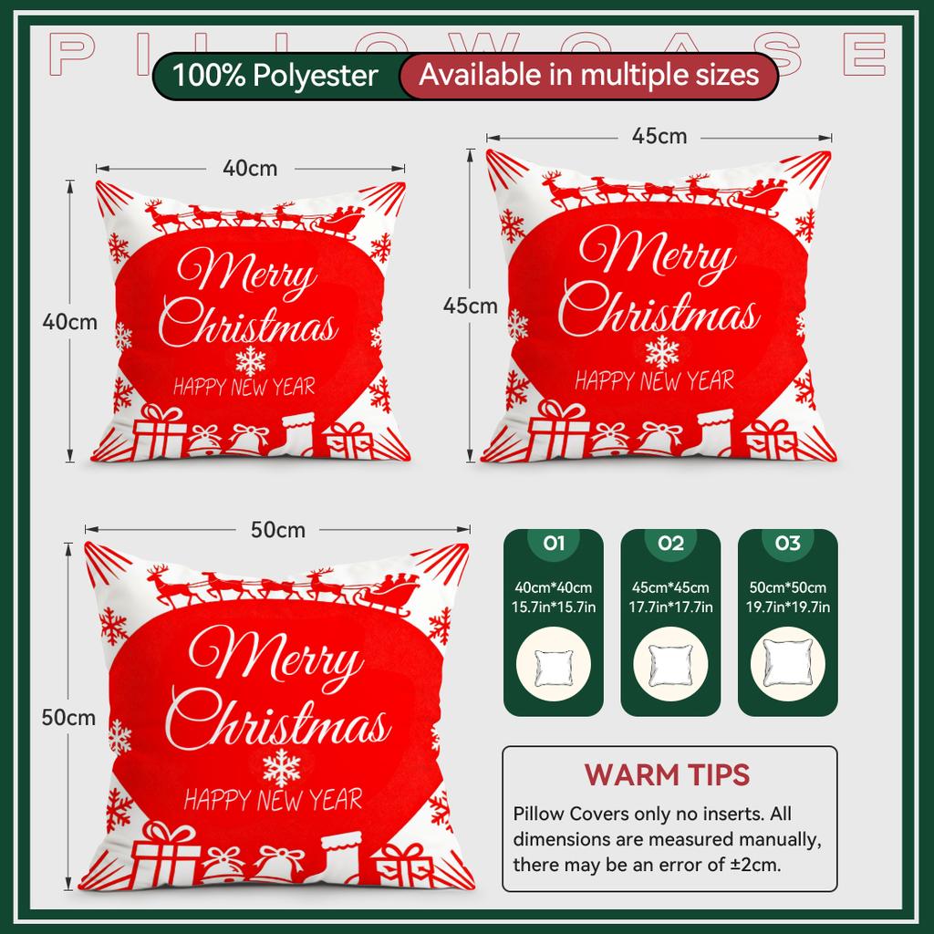 Merry Christmas Cushion Pillowcase Printed Polyester 40/45/50cm Throw Pillowcover Decorative Sofa Cushion Pillowslip Home Decor