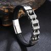 Classic Leather Bracelet Men Stainless Steel Punk Magnetic Clasp Locomotive Chain Bangle Friend Gift Charm Jewelry SP1555