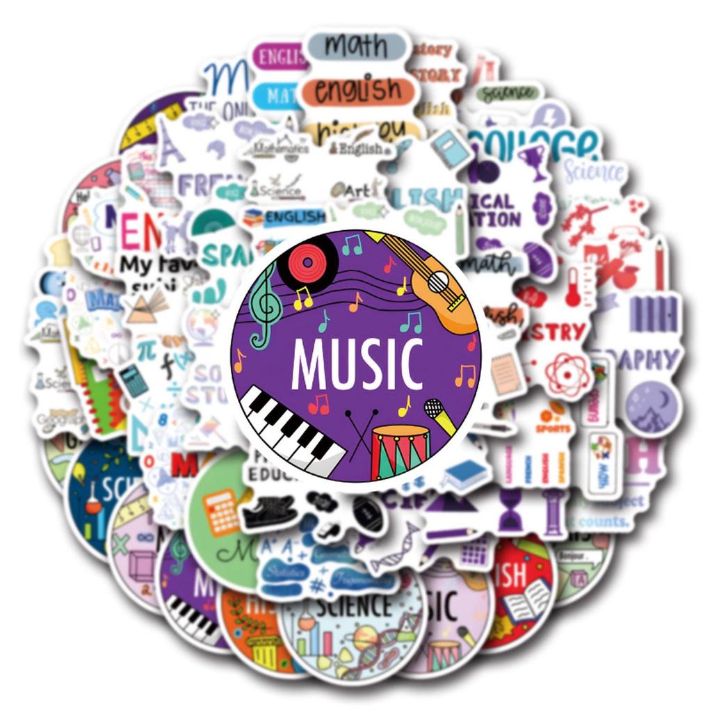 55 New School Subject Doodle Stickers for Decorating Suitcases, Notebooks, and Phones