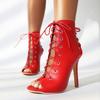 Fish Mouth Cool Boots Women's Thin Heels Hollow Lace-up Short Boots Jazz Jazz Dance High Heels Dance