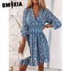 GMXIA Summer Floral Print Mini Dresses Women Vintage Sexy A-Line V-Neck Half Sleeve Party Dress Female Casual Elegant Beach Dress