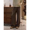 Maillard brown A-shaped wide-leg pants men's autumn and winter thickened heavy-weight abraded pants straight and slightly pulled casual pants