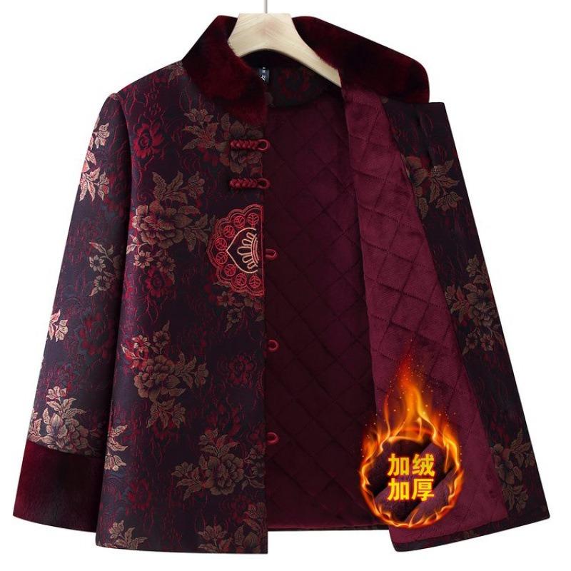 Winter Velvet Thickened Cotton-padded Clothes, Warm Cotton-padded Clothes, Old Ladies Wear Stand-up Collar Cotton-padded Jackets In Autumn and Winter