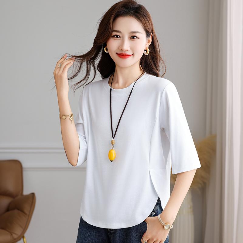 Simple Round Neck Short Sleeved Women's Summer Base T-shirt