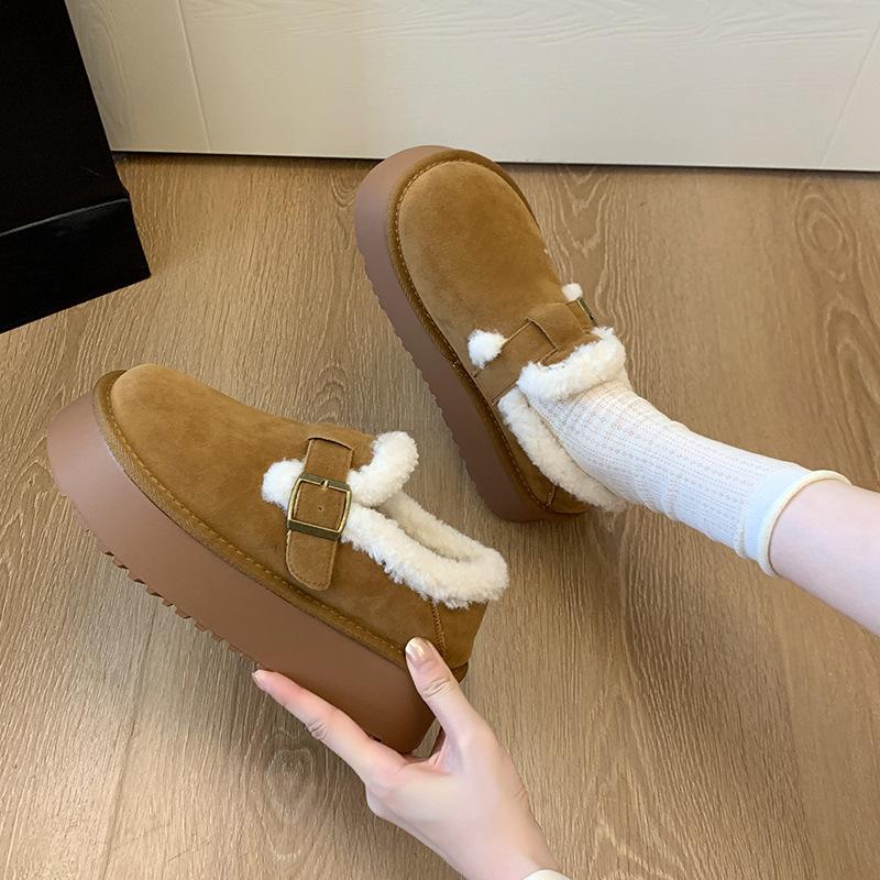 Schneestiefel mit dicker Sohle Herbst und Winter neue Damenstiefel Kurzstiefel Ein-Knopf Samt Thermische Baumwollschuhe Lässige Outdoor Baumwollstiefel