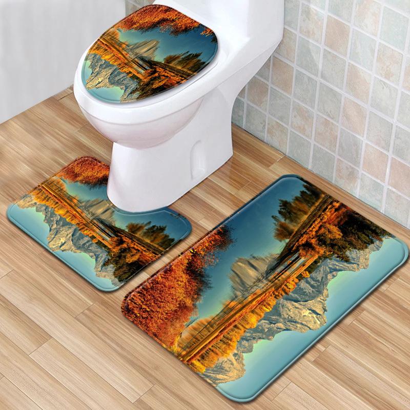 Landscape Bathroom Floor Mat Toilet Three-Piece Set