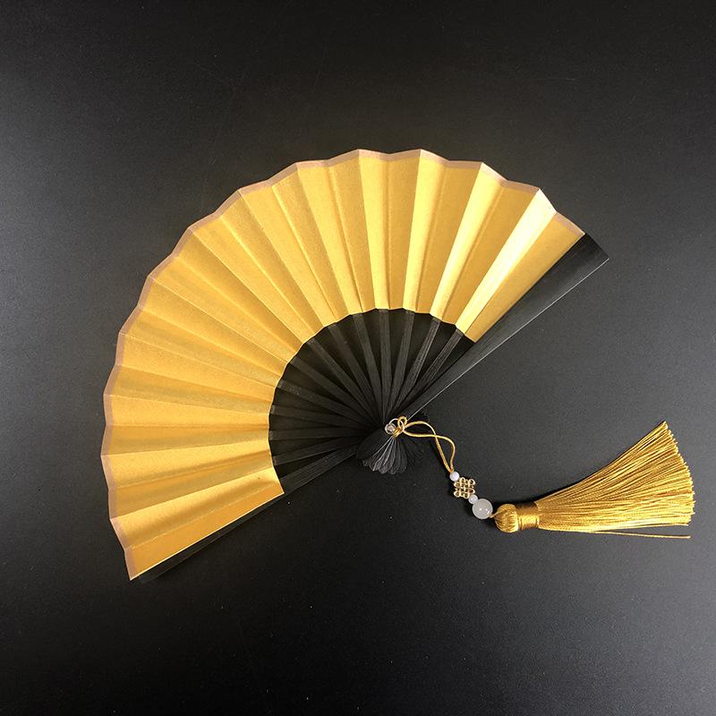Ventaglio pieghevole mini in carta Xuan verde scuro dorata da 4-6 pollici per calligrafia e pittura