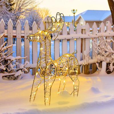 3D Weihnachtsrentier Dekoration Batteriebetrieben Vorbeleuchtetes Eisenrentier mit 30 LED-Lichtern Außen Innen Beleuchteter Stehender Hirsch für Garten Hof Rasen