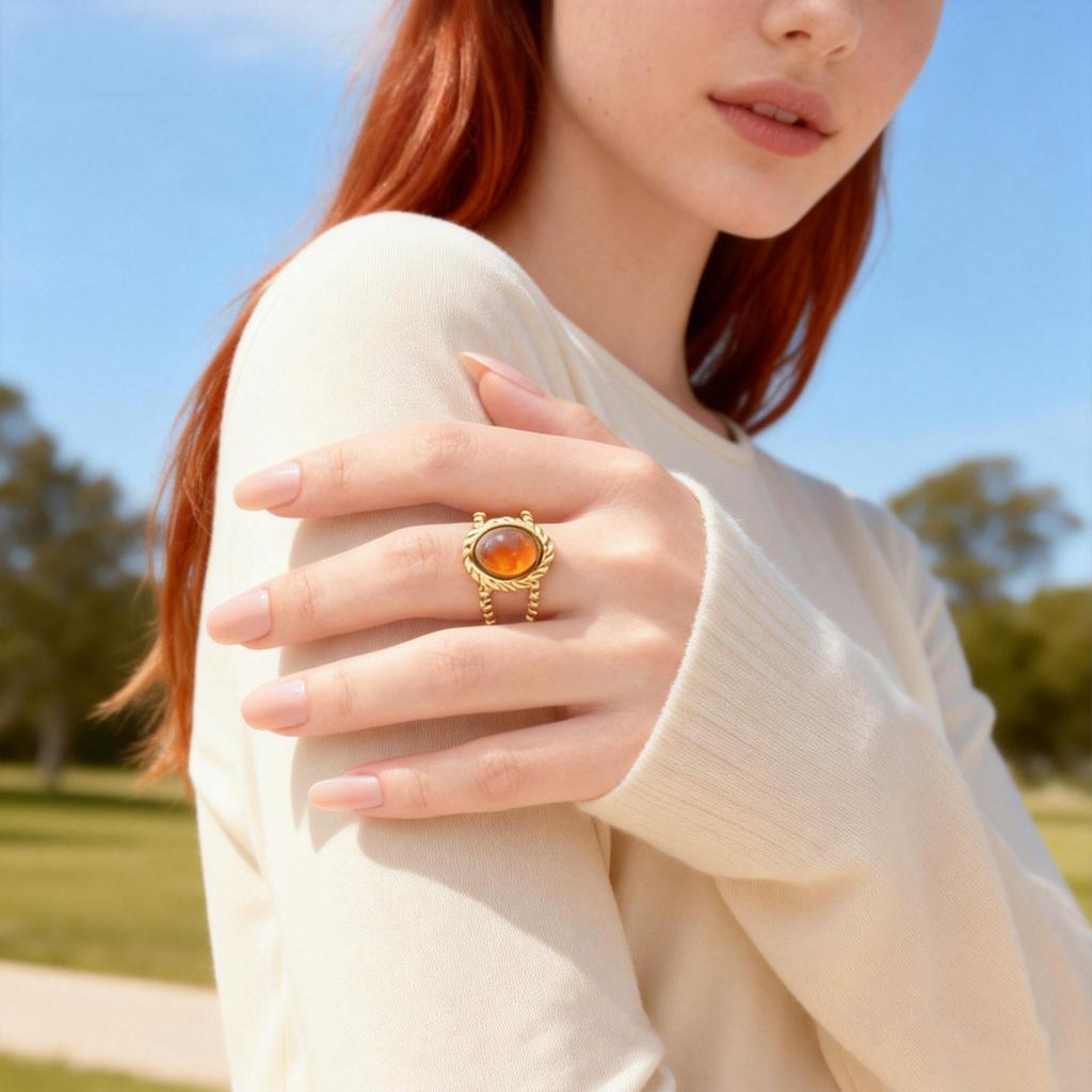 Stainless Steel Geometric Line Double-layer Open Ring for Women, Luxury Vintage Turquoise Ring, Waterproof Aesthetic Jewelry
