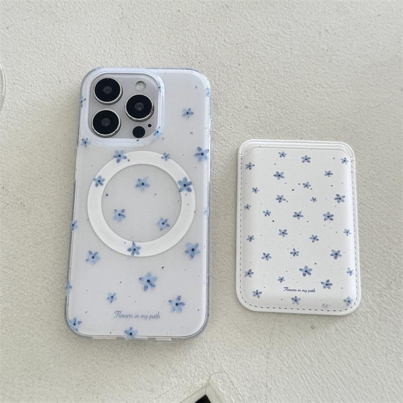 Korean Ins Flower Magnetic Stand Phone Case For iPhone 16 Pro 15 14 13 Pro Max Cover with Magsafe Card Holder Cute Cases Funda