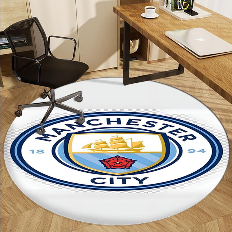 Manchester City FC Pattern Round Rug, Indoor/Outdoor Mat, for Picnic, Gameroom, Bedroom, Office, Living Room, Home Decor Carpet, Birthday Gift
