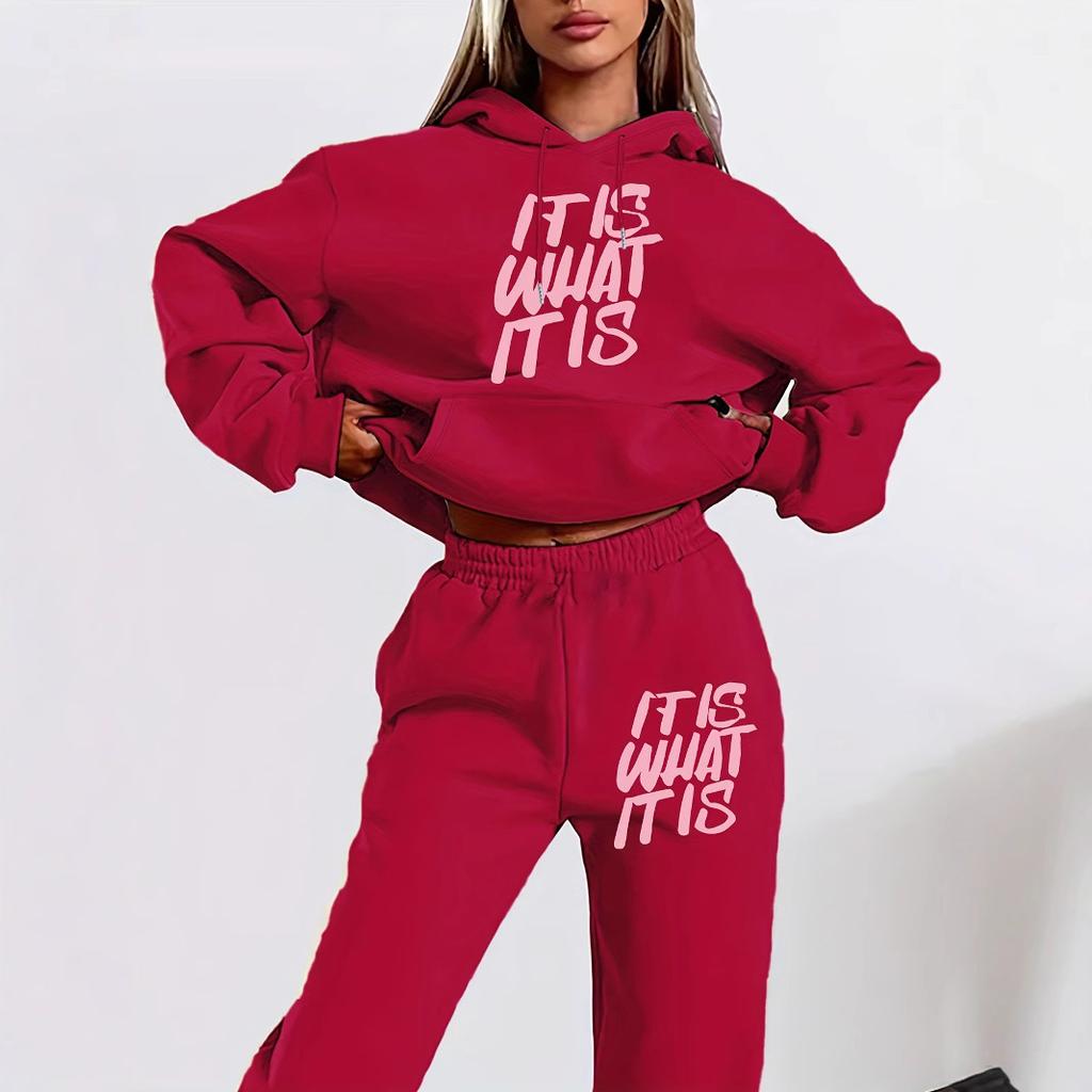 Trendy Casual Loose Hooded Sweatshirt Set Printed
