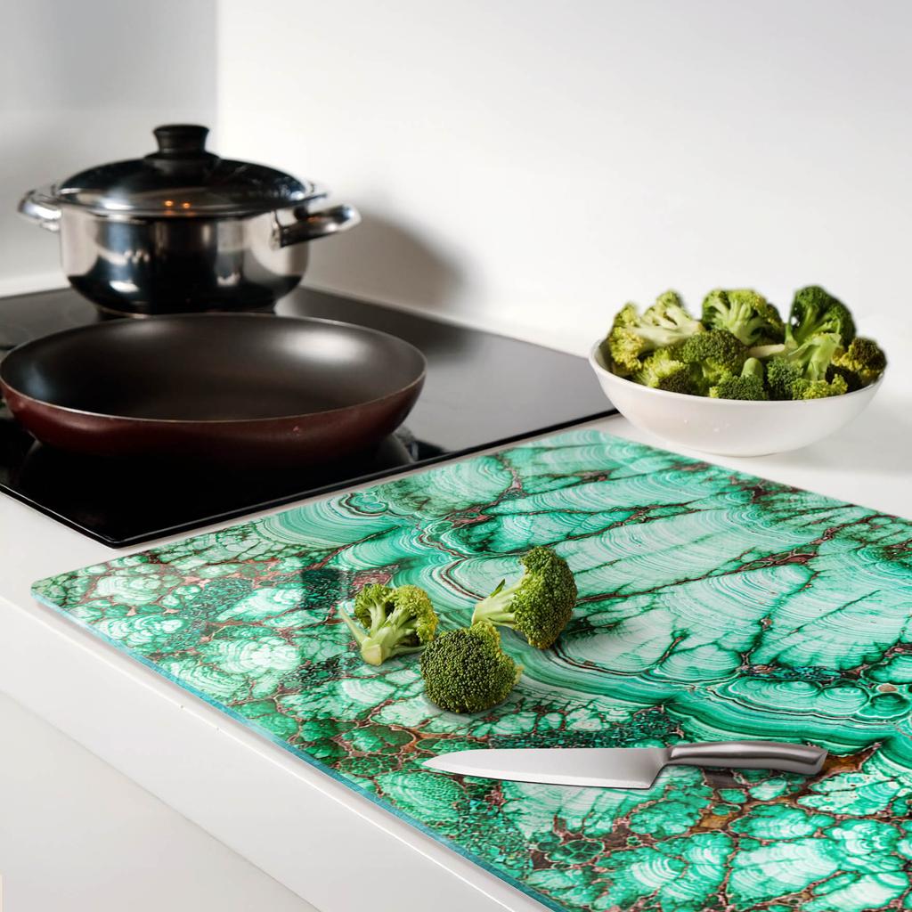 Decorative Kitchen Cutting Board, Tempered Glass, Malachite, 80x52 cm