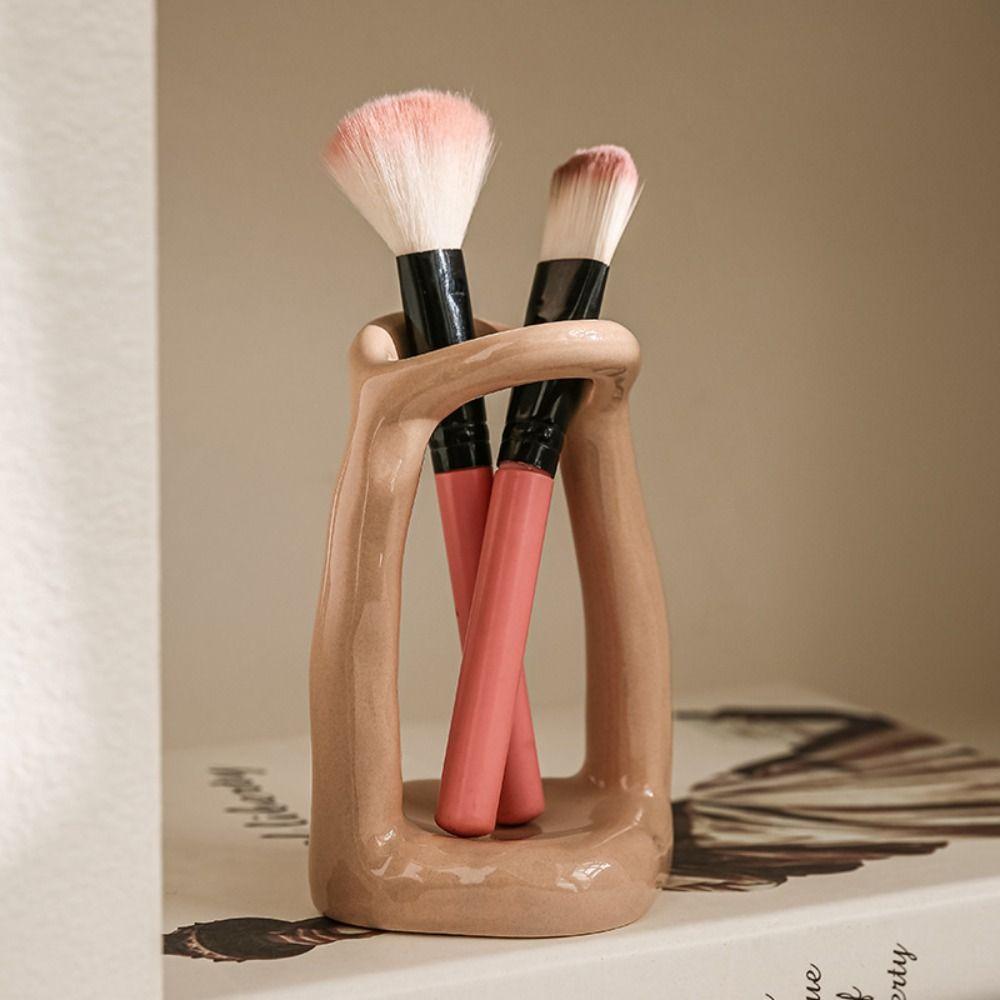 Vintage Ceramic Makeup Pen Storage Rack Hand-Made Storage Rack Home Decoration