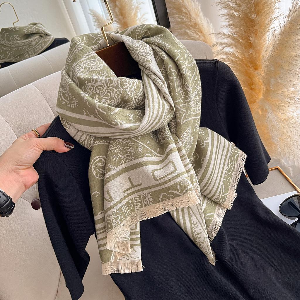 High-End Black Cashew Flower Scarf Women'S Imitation Cashmere Warm Scarf Shawl On Both Sides
